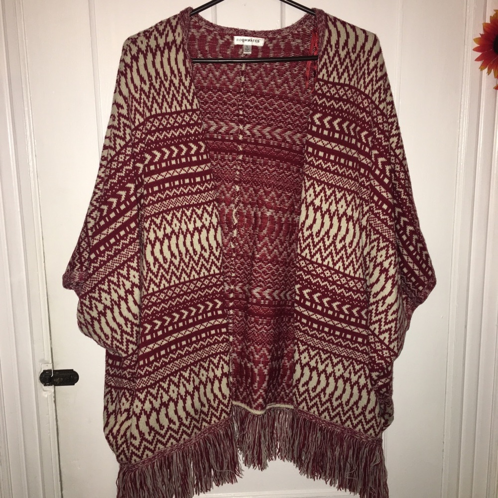 Roommates red thick knit open cardigan